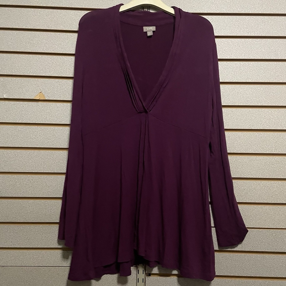J. Jill Deep Plum Purple L V Neck Long Sleeve Top Shirt Blouse Stretch